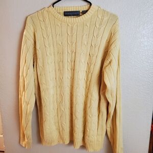 Oscar De La Renta Yellow Cable Knit Cozy Chunky Pullover Sweater Cardigan XL